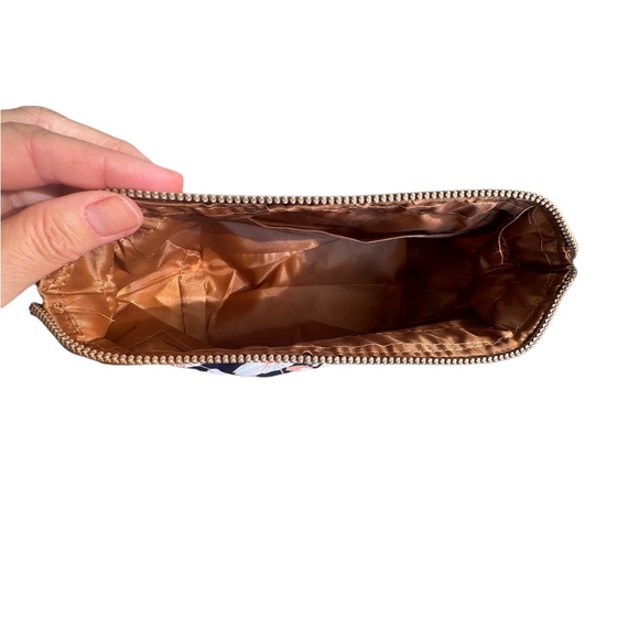 Floral Print Brown, Peach and Navy Blue Zipper Cosmetic Bag - Picture 4 of 5